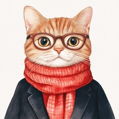 Wall Mural - Cat in Glasses and Scarf.