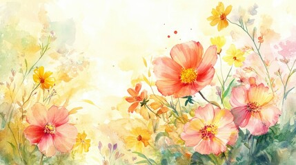 Sunny watercolour background with flowers