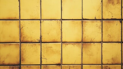 Wall Mural - Distressed Yellow Tile Wall, Tile, Wall, Texture