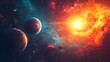 © STGZ. - A cosmic scene where abstract planets orbit around a glowing sun in the distance