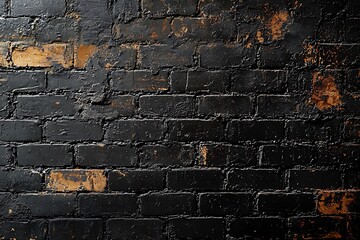 Wall Mural - Textured Black Brick Wall with Golden Highlights