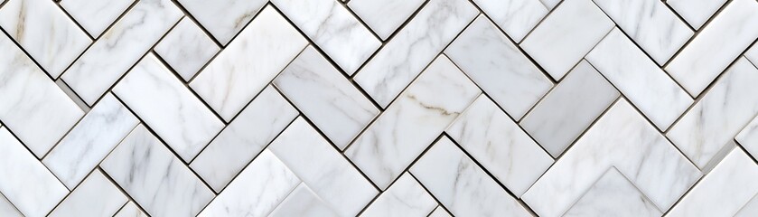 Wall Mural - White Marble Herringbone Tile Pattern, Tile, Herringbone, Pattern