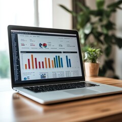 Sticker - Laptop with open screen showing graphs and charts.