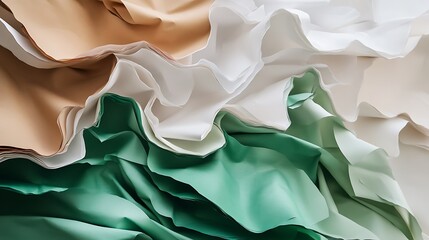 Wall Mural - Abstract image of layered, wavy, crinkled paper in shades of brown, white, and green.