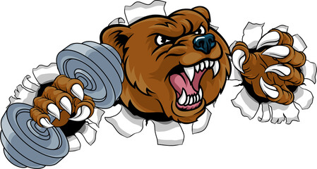 Wall Mural - Bear Grizzly Weight Lifting Dumbbell Gym Mascot