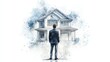 © admin_design - Man Looking at House Drawing  New Home  Real Estate  Dream Home  Watercolor