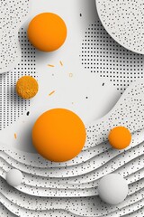 Wall Mural - Modern abstract geometric overlay with orange elements on a textured white background