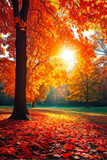 Nature's Palette: A Stunning Display of Orange Fall Foliage. Orange fall leaves in park, autumn natural background. generative AI