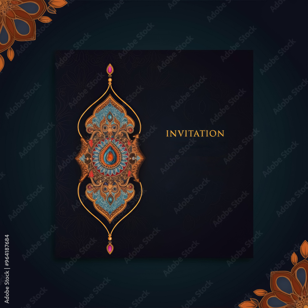 Traditional Indian Mughal wedding invitation card design background ...