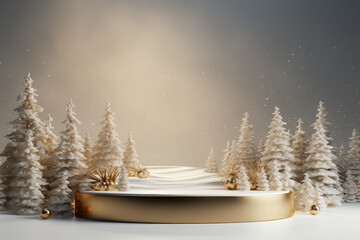 Wall Mural - Golden empty podium on christmas background. Ready for product montage.Mockup.Elegant christmas and happy new year mock up scene. Stage pedestal or platform. Space for your luxury product.