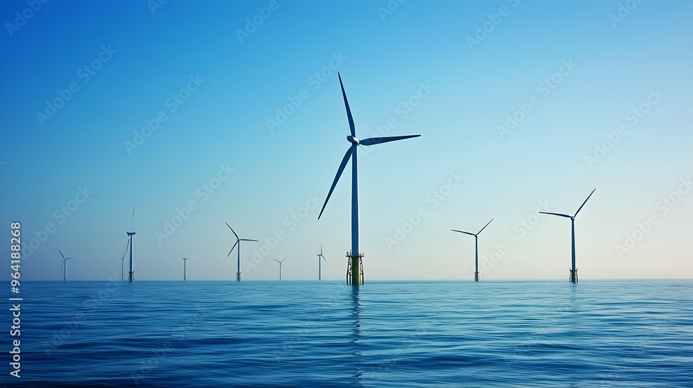 Majestic Offshore Wind Turbines Harnessing Renewable Ocean Energy Stock ...