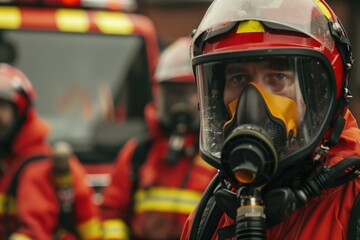 Poster - Portrait of a fireman in a mask.