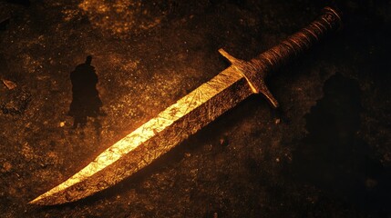 Golden sword on a dark background.