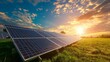 © kolibrico - Solar farm under a clear sky with vibrant green field