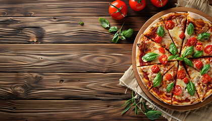 Poster - Delicious pizza served on wooden table