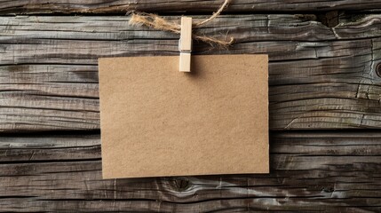 Canvas Print - Note paper attached to clothespin on wooden texture background.