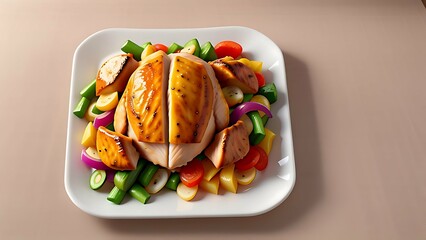 3D Grilled chicken with vegetables