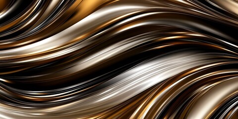 Poster - A flowing design featuring metallic waves in gold, silver, and bronze, creating a visually captivating abstract pattern