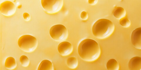 A detailed closeup of a textured yellow cheese slice featuring distinctive holes and patterns