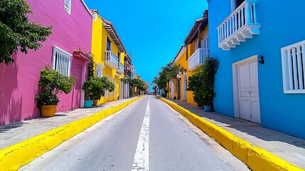 Walk through the streets of Cartagena, Colombia, a coastal city with colonial-era buildings, vibrant colors, and lively culture. 