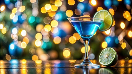 Canvas Print - closeup glass of blue lagoon cocktail