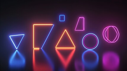 Sticker - Dazzling Neon Geometric Shapes Floating in Futuristic Glowing Landscape