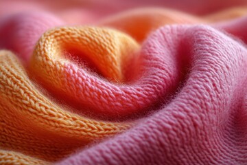 Canvas Print - Close-up of a Knitted Fabric in Soft Pink and Orange Hues