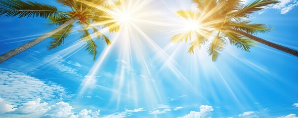 A beautiful sunny day with palm trees and blue sky. Perfect for a summer vacation or holiday.