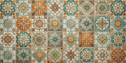 Naklejka na meble Retro background with geometric ceramic tiles and elegant patterns, reminiscent of vintage aesthetics