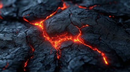 A dark and rugged lava background with glowing red cracks.