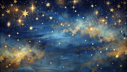 Wall Mural - Mystical wallpaper featuring navy and gold brush strokes night skies and twinkling starlight