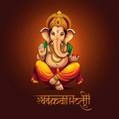 Wall Mural - illustration art of Lord Ganpati background for Ganesh Chaturthi. The festival of India with hindi text Ganpati Bappa Morya My Lord Ganesha