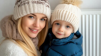 Wall Mural - A woman and child wearing hats in a room together, AI