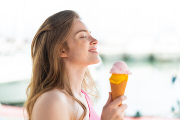 Sticker - Young redhead woman at outdoors