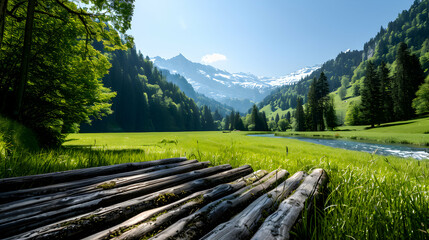 Poster - landscape with wooden bridge