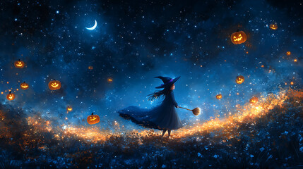 Wall Mural - halloween witch with pumpkin