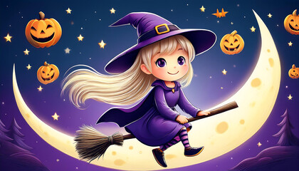 Wall Mural - halloween witch with pumpkin