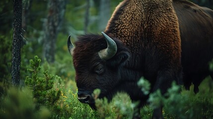 Wall Mural - Bison in the Forest: A Close Encounter