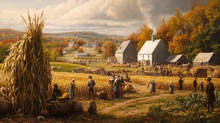 Harvesting bountiful corn, a symbol of autumn's bounty and Thanksgiving traditions.