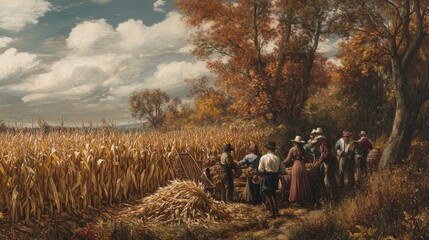 Harvesting bountiful corn, a symbol of autumn's bounty and Thanksgiving traditions.