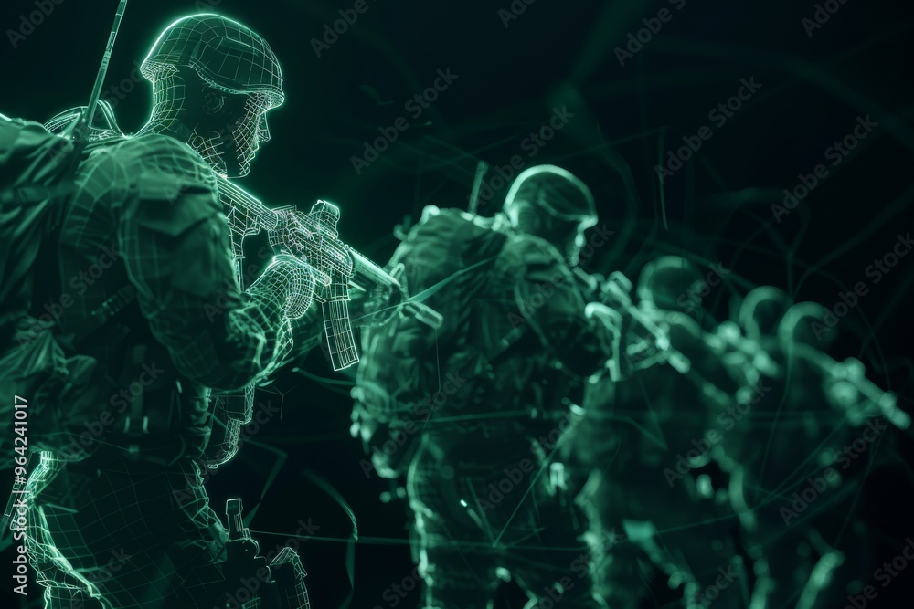 Matrix Soldier Digital rendering of soldiers in action, covered in a green matrix-like ...