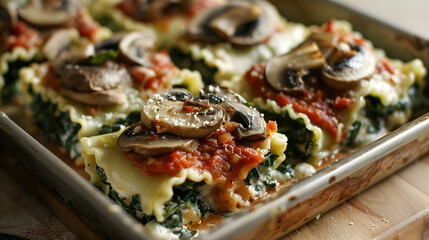 Wall Mural - Mushroom And Spinach Lasagna Rolls. 