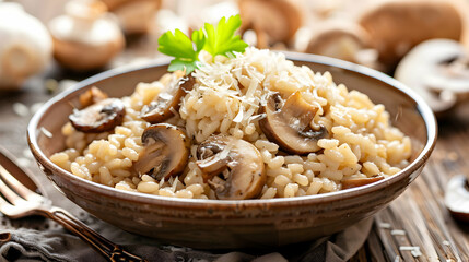 Canvas Print - Mushroom Risotto With Parmesan Cheese.