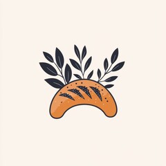 Wall Mural - Simple illustration of a crescent roll with leaves.