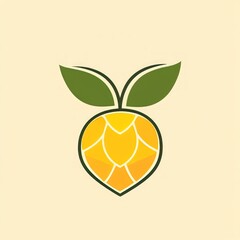 Canvas Print - Simple yellow fruit logo with green leaves.