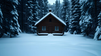 Canvas Print - Nestled Within Winter Wonderland Quaint Cabin