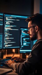 Wall Mural - talented programmer effortlessly integrates api into website with deep and sophistication