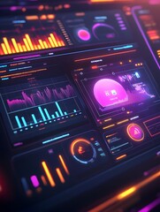 Wall Mural - vibrant neon lit animated dashboard with real time website traffic analytics and dynamic data