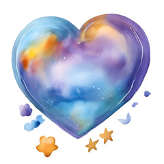 Wall Mural - Watercolor Blue Sky Galaxy Heart illustration isolated on white background