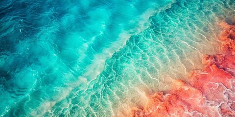 Wall Mural - Calm summer wallpaper with turquoise and coral hues, featuring liquid-like textures